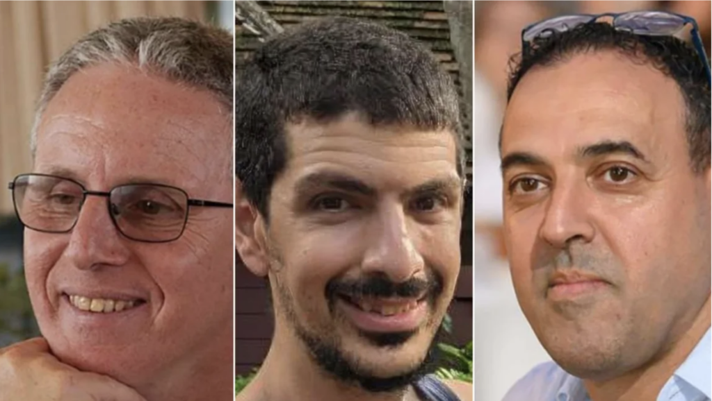 (L-R:) Ohad Ben Ami, Or Levy, Eli Sharabi Hostages and Missing Families Forum